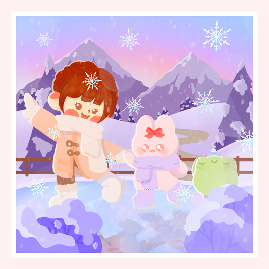 Skating Under Snowy Smiles - Illustration 14x14